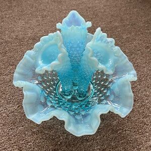 Fenton Blue Opalescent Hobnail Epergne